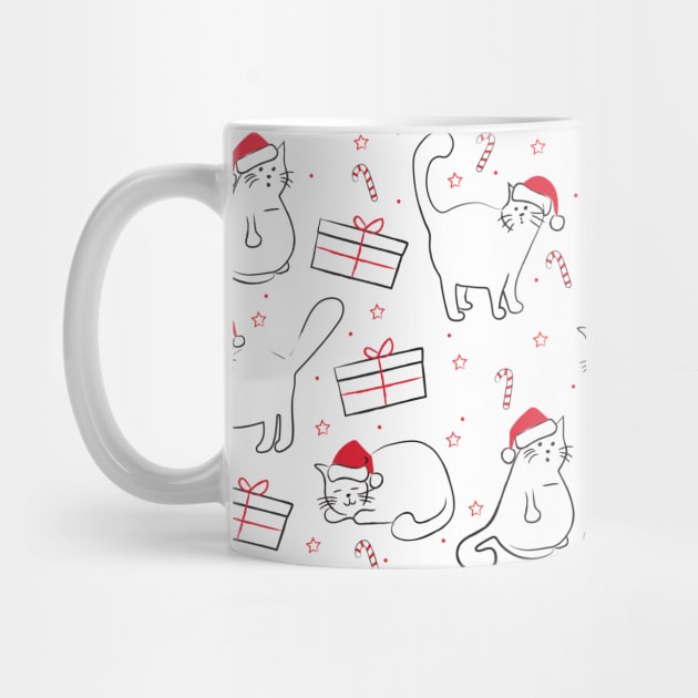 Fat Cats in Santa Hats Christmas Pattern by HungryDinoDesign